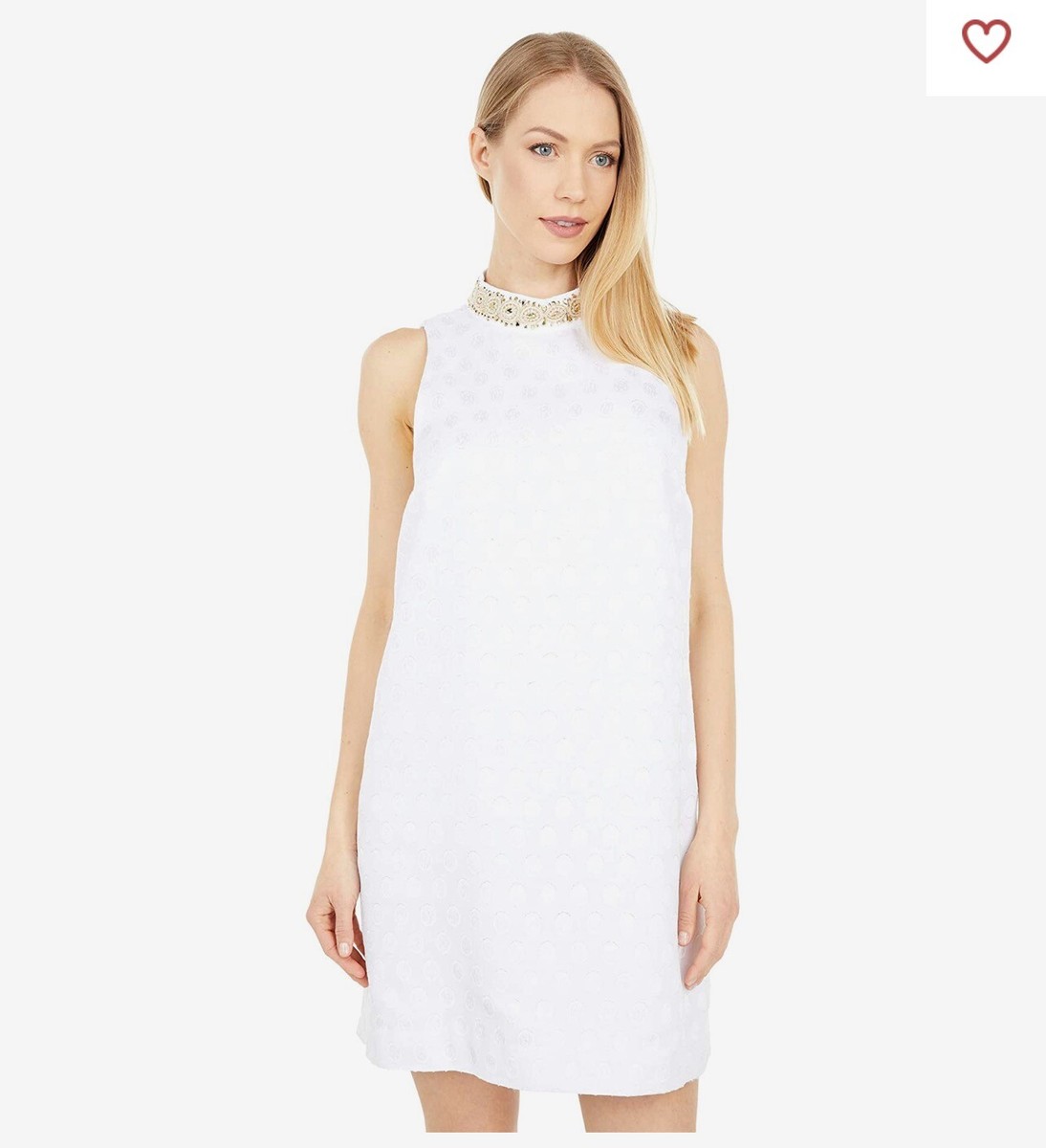 white beaded shift dress White Hand Beaded Cotton Knee Length Shift Dress