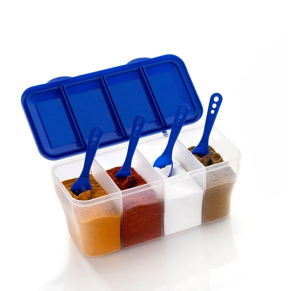 Multipurpose Plastic 4 In 1 Masala Box for Kitchen, Transparent Pickel Box