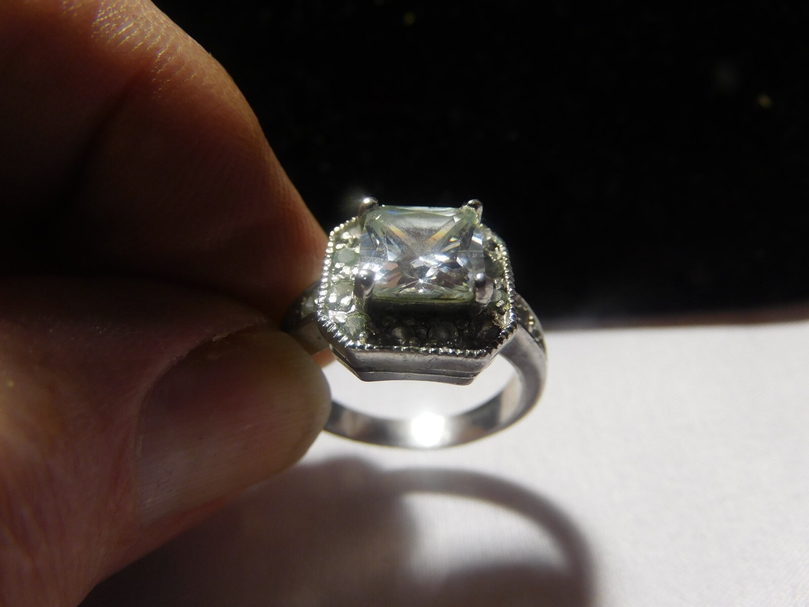 Simulated White Gold Colored Ring, Large Simulate… - image 2