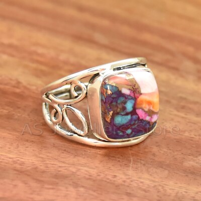 925 Sterling Silver Ring, Kingman Pink Dahlia Turquoise Ring, Gemstone Jewelry