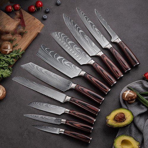 Set Coltelli Cucina Modello Damasco Giapponese Coltelli Chef Acciaio Inox Cleaver - Foto 2 di 30