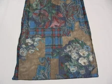 FLORAL PAISLEY PLAID - SHEER POLYESTER - 14" X 58" SCARF!