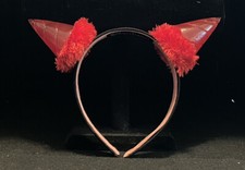 Light Up Short Red Horns on Headband, Battery Powered, Fuzzy Base, Artisan Made