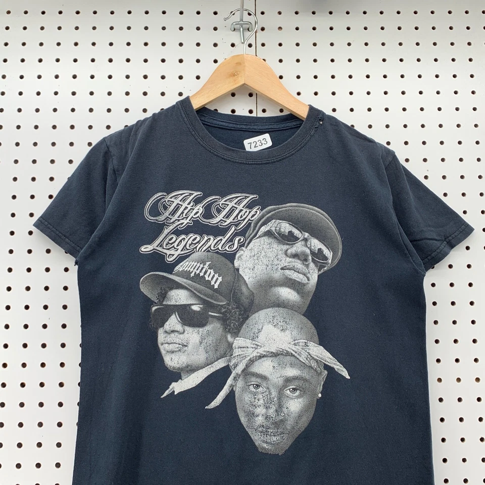 Camiseta de rap vintage negra para mujer pequeña BlackTupac Biggie Hip Hop 18x23 Foto 2 de 4