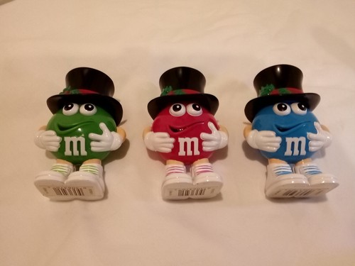 M&M'S Lot of 3 Candy Dispenser Santa Hats 1 Red Body, 1 Blue Body, 1 Green Body - Picture 2 of 7