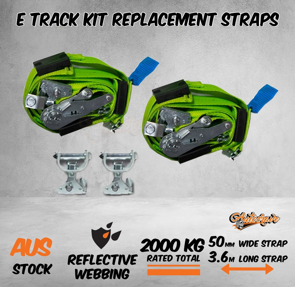 Replacement E Track Kit Tie Down Ratchet Strap 2000kg LOWERED CARS ATV 3.6m 50mm