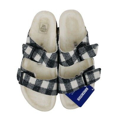 NEW BIRKENSTOCK Arizona Rivet Shearling Sandals WHITE PLAID  display picture 2