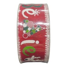 2.5" X 50 Yards Wired Edge Christmas Holiday Ribbon Red w/Multicolor "Believe"