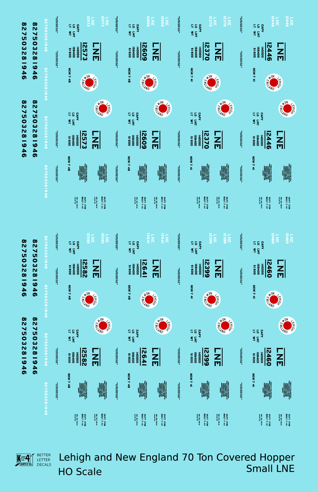 K4 HO Scale Decals Lehigh and New England 70 Ton Covered Hopper Black Small LNE eBay