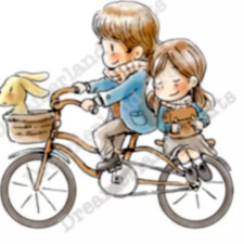 Stempelplatte Kinder auf dem Fahrrad