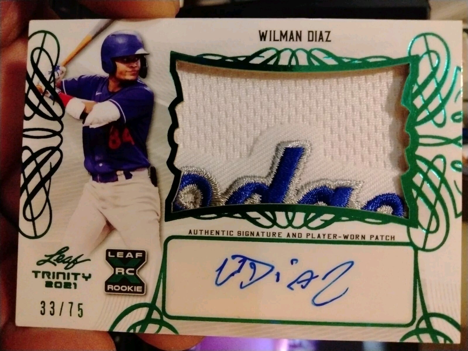 Wilman Diaz 2021 Leaf Trinity Green Foil /75 Patch Auto 