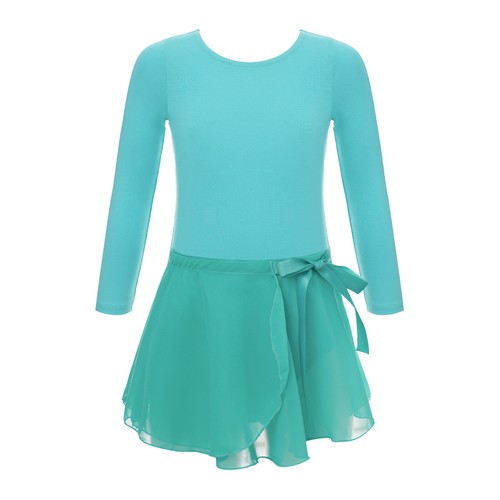 Girls Tulle Splice Long Sleeves Mock Neck Cutouts Back Leotard Dress Ice Skating - Picture 172 of 192