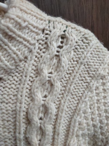 Ivory Large Cable Knit Fisherman Wool Thick Cardigan Chunky Sweater Button - Picture 3 of 10