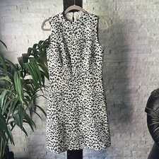 LOFT Snow Leopard White Cream Black Sleeveless Dress Size 4
