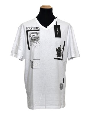 FRANKIE MORELLO Men's T-Shirt V-Neck Short Sleeve White Black Print Vespa NEW