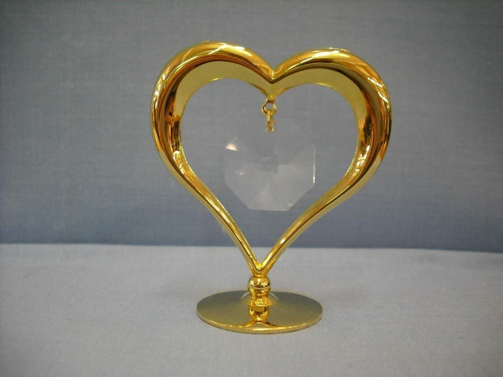 24k Gold Plated Heart Stand with Sparkling Crystals Collectable Home Décor