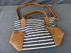 Damen Canvas Streifen Denim Kunstleder Handtasche/Beuteltasche mit Griffen & abnehmbarem Riemen