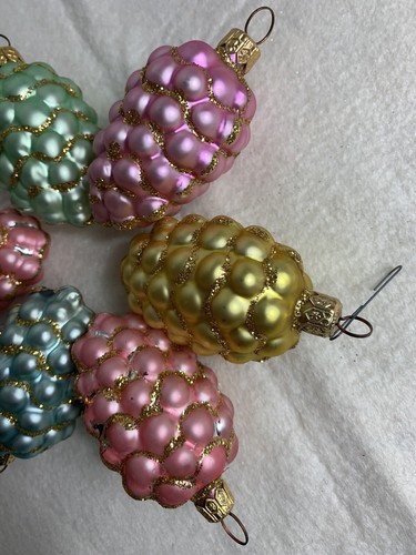 Christmas Ornament Polish Grapes Vintage Set Of 5 Hand Blown Glass Painted - Picture 9 of 14