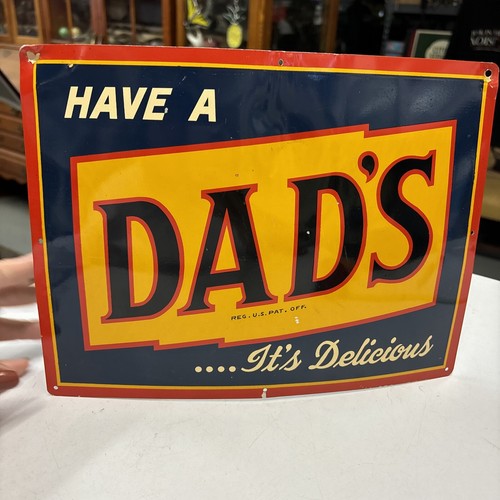 GENUINE Dad's Root Beer Aluminum Barrel Curved Sign 11.5"x9" Delicious Metal