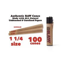 RAW Classic 1 1/4 size cone(100 PK)+raw refillable clipper lighter