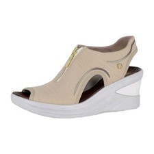 New BZEES VINNY Wedge Slingback Zip Front Sandals, Beige w/ Gold, Women's 9.5