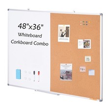 48x36in Whiteboard  Cork Board Combo - Aluminum Frame, Adjustable Mounting