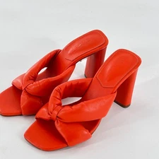 SCHUTZ Fairy Heel 5.5 Leather Orange Mule Leather NWOT Puffy Cross Square Toe