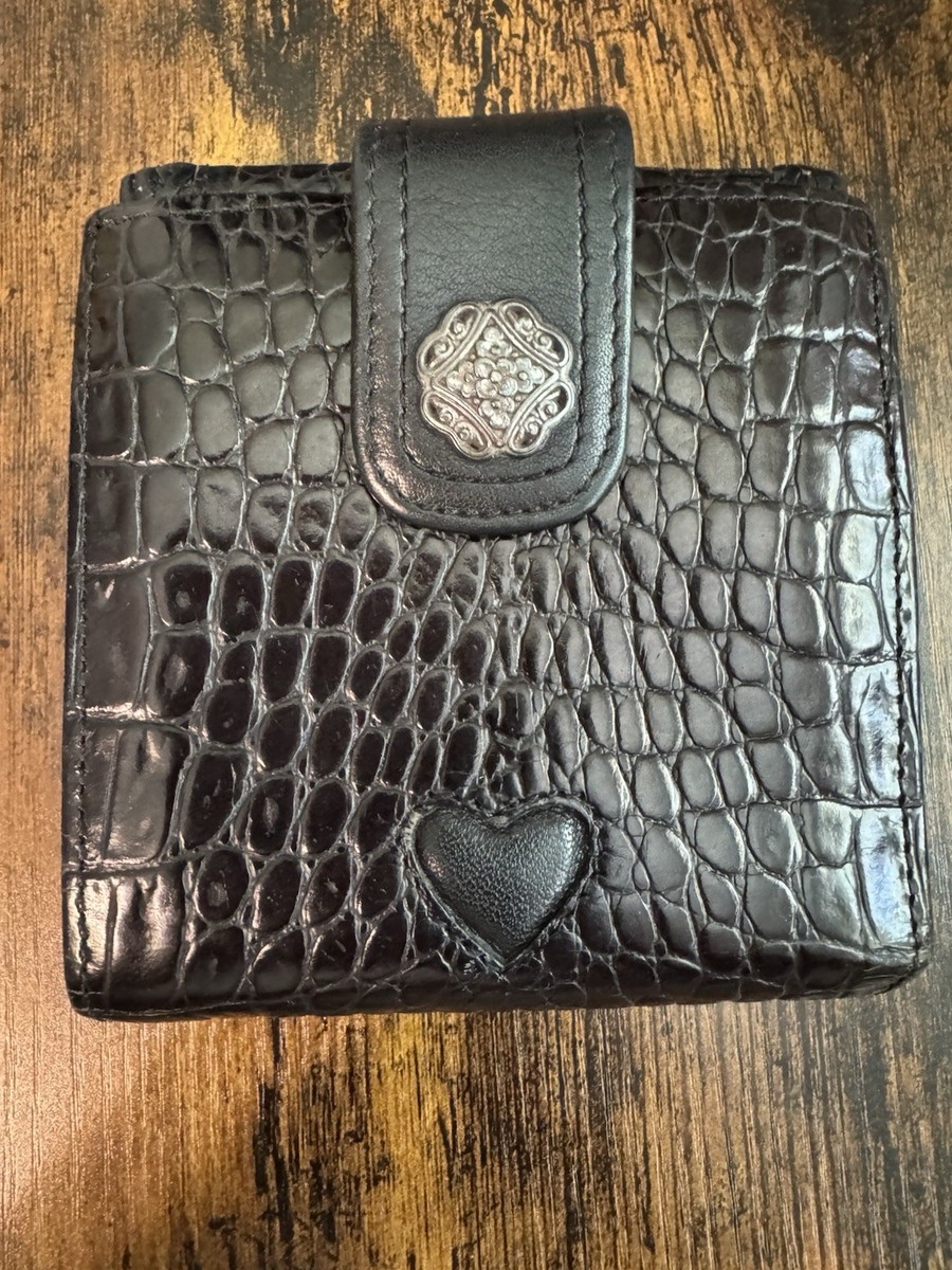 VTG Brighton Bifold Wallet Black Croc Embossed Leather Small  display picture 3