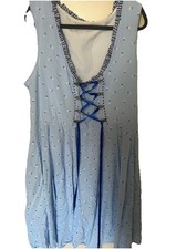 Jasambac Blue Floral German Dirndl Dress Lace...