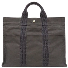 Hermes Aerlein MM Canvas Tote Bag Gray Silver Hardware Pre-Owned