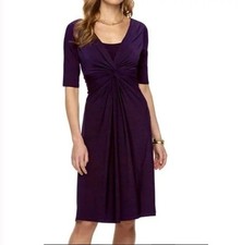 Chaps Plum Purple Dress S Twist Waist Stretch Sheath Elbow Sleeves Flattering