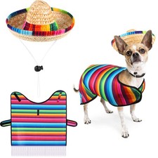 Weewooday Dog Sombrero Hat Pet Serape Poncho Costume Small, Multicolor