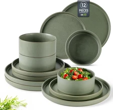 Ceramic Dinnerware Sets for 4, Stoneware Plates and Bowls Sets, Chip and Scratch
