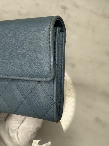 CHANEL CC Long Wallet Grained Calfskin Leather Blue SHW - Picture 18 of 19