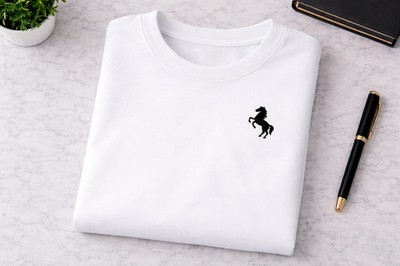 Minimalistisches Logo T-Shirt Herren - Pferd Stickerei - Weiß - Classic Fit