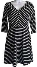 Old Navy Womens V-Neck A-Line Mini Dress Black with White Stripes Size Small