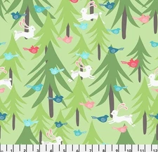 Flannel Fabric | Free Spirit Snowy Weather Christmas Bunnies & Bird Green YARD