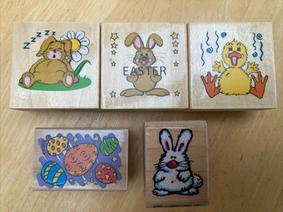 Ostern Basteln Karten basteln Stempel x 5 Hasen Eier Küken