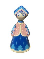 Vintage 80s USSR Wind Up Tin Toy Russian Matryoshka Snegurochka Blue Pink No Key