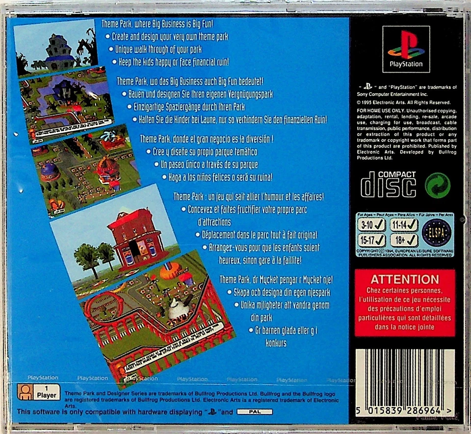 THEME PARK - Original PS1 Playstation 1 Game **NEW SEALED** Pal Rare - Image 2 of 2