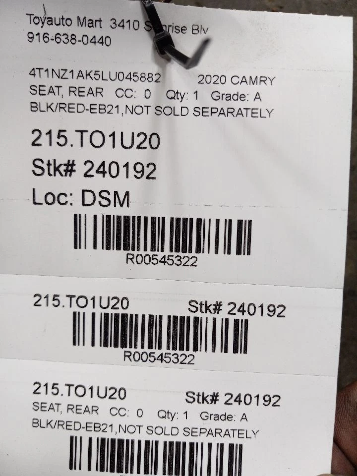 Respaldo asiento trasero toyota camry 20 negro/rojo-eb21 Foto 3 de 4