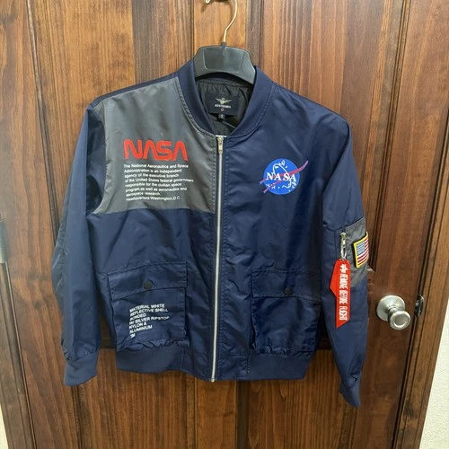 ASSTSERIES NASA Bomber Jacket Black Flight Jacket Space Logo Mens Medium Costume - product listing photo