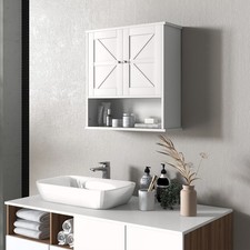 Farmhouse Bathroom Wall Medicine Cabinet, w/ Open Shelf, White