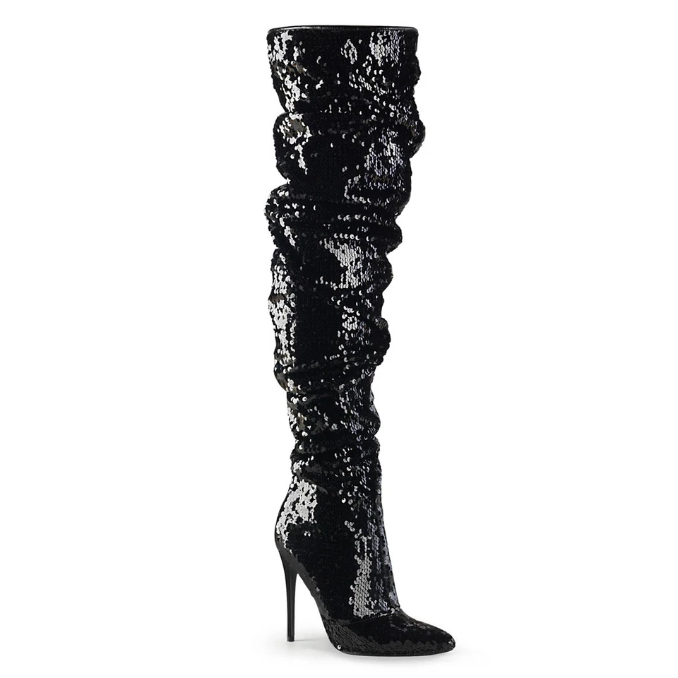 Sale COURTLY-3011 Pleaser High-Heels Overkneestiefel schwarze Pailletten Gr 40 - Bild 1 von 1