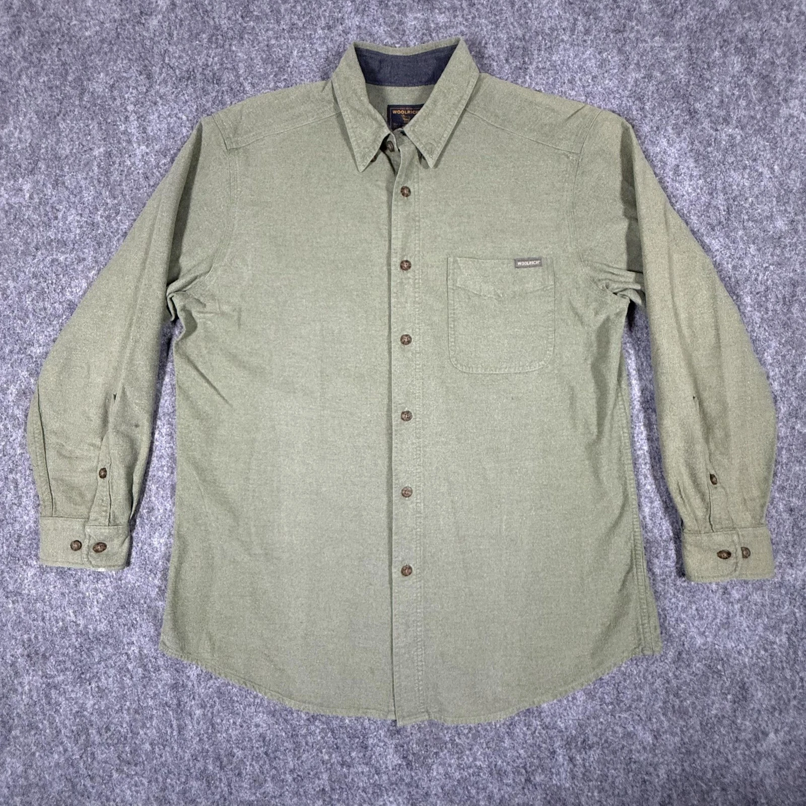 Woolrich Shirt Mens Large Green Flannel Button Front Long Sleeve Casual Outdoor