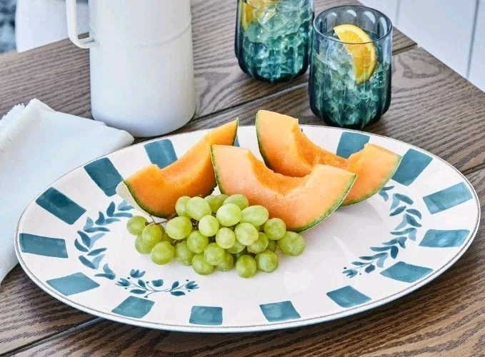 MEJORES Hogares y Jardines ~ 18" Ovalado ~ Bandeja para Servir Melamina ~ AZUL FLORAL Foto 3 de 4