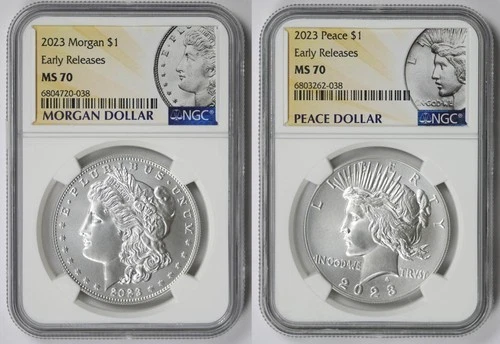 2023 Morgan and Peace Dollar $1 MS 70 NGC Early Releases - 2 Coin Set
