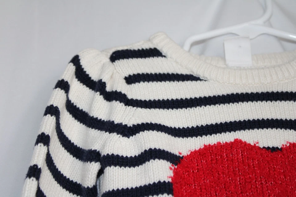 Suéter Baby Gap 2T Rayas Cuello Redondo 100% Algodón Tejido Diseño Corazón Pullover Foto 3 de 4