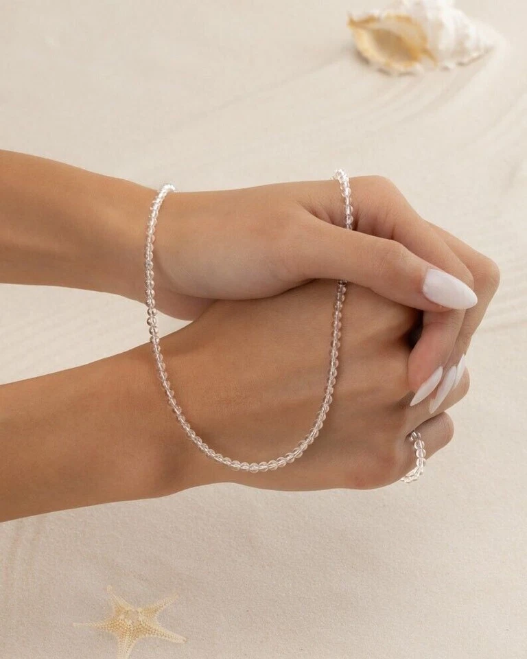 Collana girocollo donna perle pietre preziose rotonde lisce cristallo di... - Immagine 2 di 4