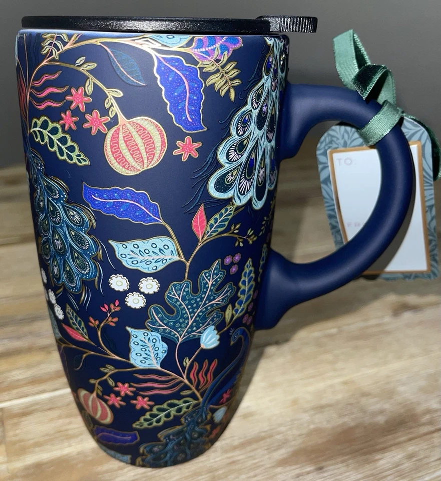NWT Dwell Studios Season of Fancy Peacock 🦚 Ceramic Soft Touch Travel Mug 20oz - Image 2 of 4